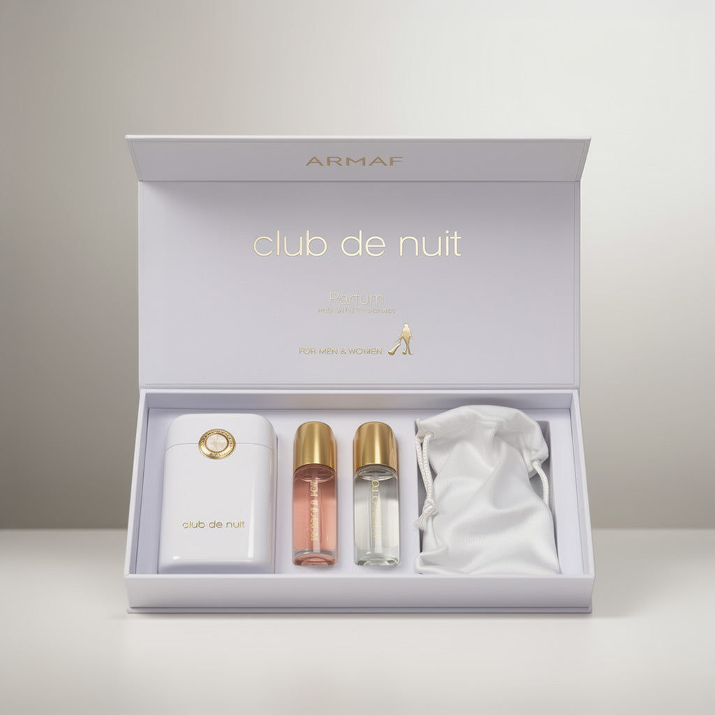 Club de Nuit Woman Travel Buddy Set including 12ml EDP spray, perfume oil roll-on, travel case, and pouch