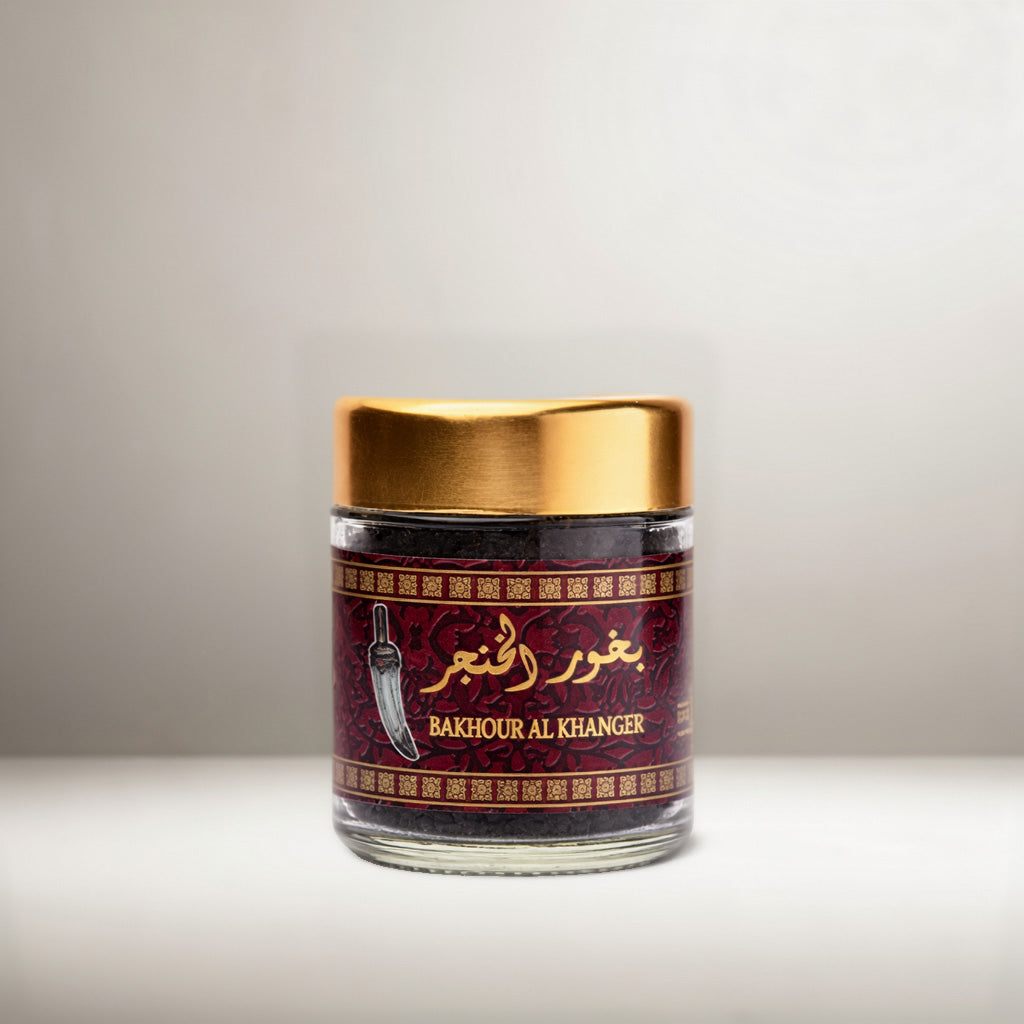 Bukhoor Mabsous Oud Al Khanjar featuring finely ground natural oud mixed with oriental and French perfume oils